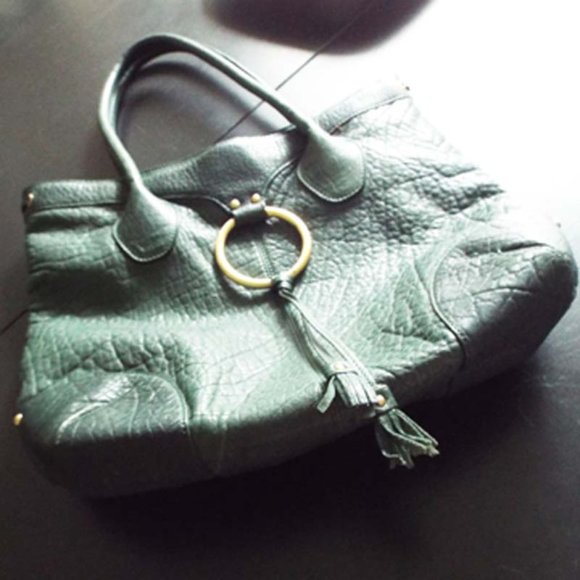 THE SAK PINK LABEL MOSS GREEN THICK LUXURY LEATHER BUCKET POUCH HOBO HANDBAG - Picture 1 of 8